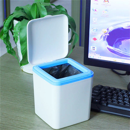 Creative Small Bedside Bedroom Desktop Trash Can with Lip Cover(White)-garmade.com