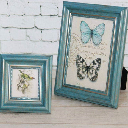 Retro Resin Wood Frame Simple Horizontal and Vertical Universal Frame, Size:5 inch( Blue)-garmade.com
