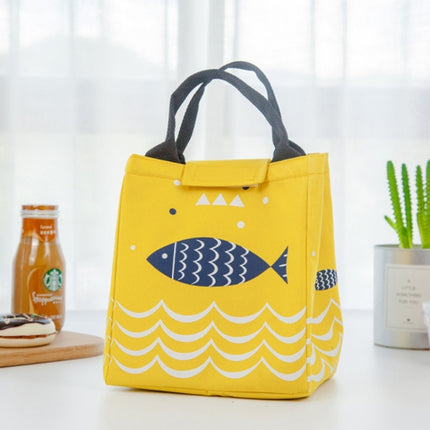 Portable Lunch Bag Oxford Cloth Fish Pattern Large Capacity Container Thermal Insulated Cooler(Yellow)-garmade.com