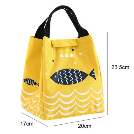 Portable Lunch Bag Oxford Cloth Fish Pattern Large Capacity Container Thermal Insulated Cooler(Yellow)-garmade.com