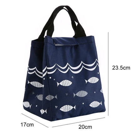 Portable Lunch Bag Oxford Cloth Fish Pattern Large Capacity Container Thermal Insulated Cooler(Navy Blue)-garmade.com