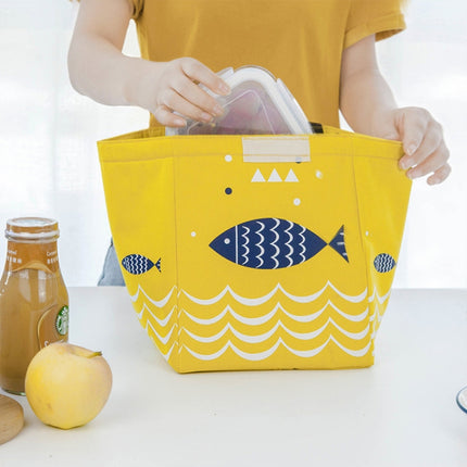 Portable Lunch Bag Oxford Cloth Fish Pattern Large Capacity Container Thermal Insulated Cooler(Navy Blue)-garmade.com