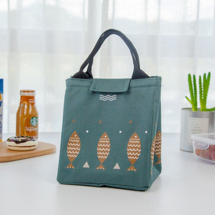 Portable Lunch Bag Oxford Cloth Fish Pattern Large Capacity Container Thermal Insulated Cooler(Dark Gray)-garmade.com