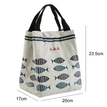 Portable Lunch Bag Oxford Cloth Fish Pattern Large Capacity Container Thermal Insulated Cooler(Light Gray)-garmade.com