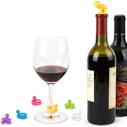 7 in 1 Cartoon Silicone Sealed Spiral Red Wine Stopper + Cup Feet Set, Random Color Delivery-garmade.com
