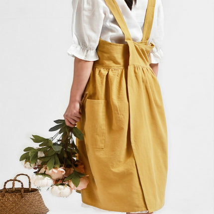 High Waist Cotton Linen Solid Color Apron(Mint Color)-garmade.com