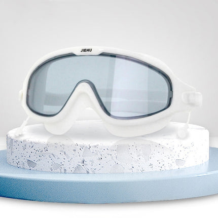 JIEHU JH8208DMJS Large Frame Waterproof and Anti-fog High-definition Eye Protection Swimming Goggles(Smoke Green White)-garmade.com