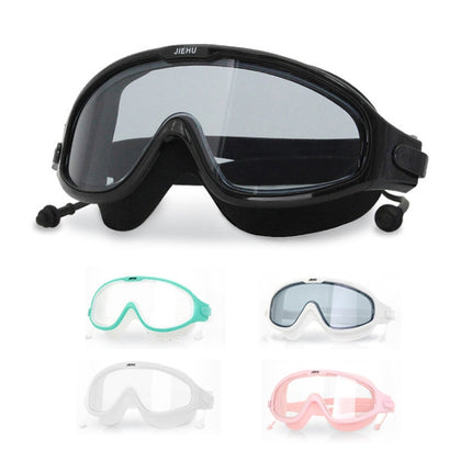 JIEHU JH8208DMJS Large Frame Waterproof and Anti-fog High-definition Eye Protection Swimming Goggles(Smoke Green White)-garmade.com