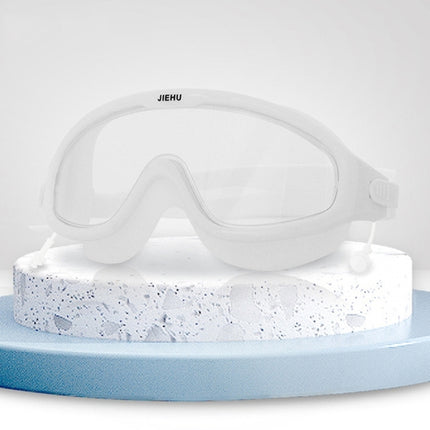 JIEHU JH8208DMJS Large Frame Waterproof and Anti-fog High-definition Eye Protection Swimming Goggles(Transparent White)-garmade.com