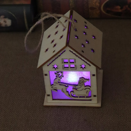 Christmas Luminous Wooden House Christmas Tree Decorations Hanging Ornaments DIY Gift Window Decoration, Style:Small Pulling Santa Claus-garmade.com
