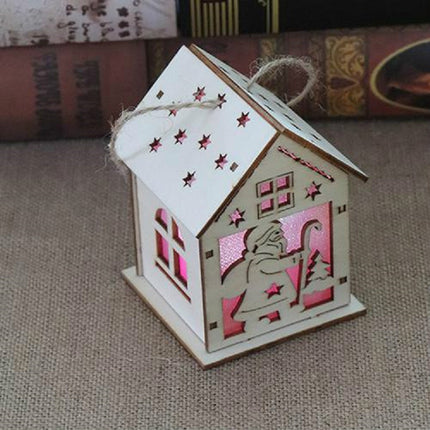 Christmas Luminous Wooden House Christmas Tree Decorations Hanging Ornaments DIY Gift Window Decoration, Style:Small Crutches Santa-garmade.com