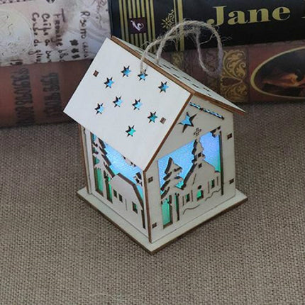 Christmas Luminous Wooden House Christmas Tree Decorations Hanging Ornaments DIY Gift Window Decoration, Style:Small House-garmade.com