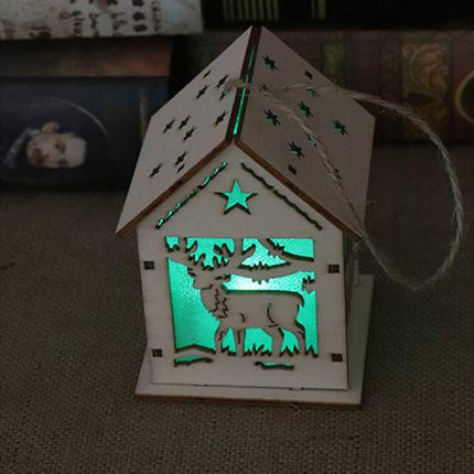 Christmas Luminous Wooden House Christmas Tree Decorations Hanging Ornaments DIY Gift Window Decoration, Style:Small Elk-garmade.com