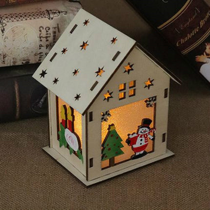 Christmas Luminous Wooden House Christmas Tree Decorations Hanging Ornaments DIY Gift Window Decoration, Style:Large Snowman-garmade.com
