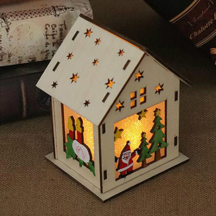 Christmas Luminous Wooden House Christmas Tree Decorations Hanging Ornaments DIY Gift Window Decoration, Style:Large Santa-garmade.com