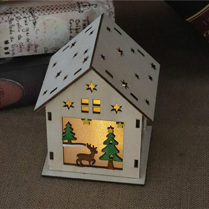 Christmas Luminous Wooden House Christmas Tree Decorations Hanging Ornaments DIY Gift Window Decoration, Style:Large Elk-garmade.com