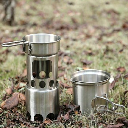 Outdoor Stainless Steel Windproof Stove Portable Camping Roast Stove Set, Specification:Wood Stove-garmade.com
