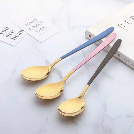 Simple Stainless Steel Titanium Plated Rice Spoon, Color:Gold Blue-garmade.com