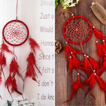 Creative Weaving Crafts Car Ornaments Dreamcatcher Wall Hanging Jewelry(Red)-garmade.com