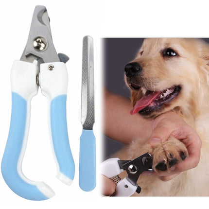 Two-piece Pet Toe Stainless Steel Cat and Dog Nail Clipper Filee, Size:L(Blue)-garmade.com