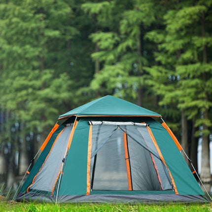Outdoor 3-4 People Beach Thickening Rainproof Automatic Speed Open Four-sided Camping Tent, Style:Automatic Vinyl(Dark Green)-garmade.com
