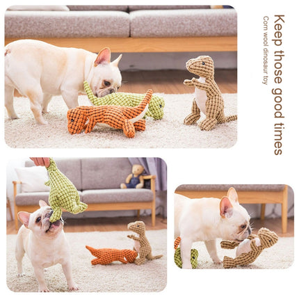 3372 Dinosaur Shape Plush Chew Molar Squeaky Toys for Pet Dogs to Clean the Teeth(Orange)-garmade.com