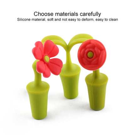 3 PCS Creative Wine Drink Preservation Stopper Flower Silicone Wine Stopper(Red Rose)-garmade.com