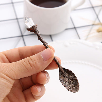 2Sets Vintage Mini Coffee Spoons Suit Royal Style Metal Carved Coffee Fruit Cutler Dessert Flatware Kitchen Tools Antique Bronze（With Red Fork）-garmade.com