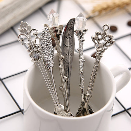 2Sets Vintage Mini Coffee Spoons Suit Royal Style Metal Carved Coffee Fruit Cutler Dessert Flatware Kitchen Tools Silver-garmade.com