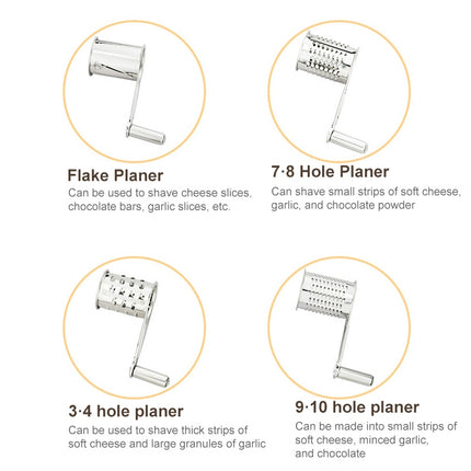 Cheese Grater Rotory Container Stainless Steel Hand-Crank Rotary Shredder with 9-10 holes-garmade.com