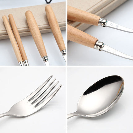 3 in 1 Spoon Chopsticks Fork Cutlery Set Three-piece Creative Work Students Portable Tableware(Three-piece set of wooden handle spoon fork chopsticks)-garmade.com