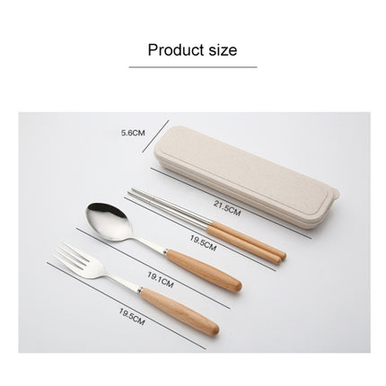 3 in 1 Spoon Chopsticks Fork Cutlery Set Three-piece Creative Work Students Portable Tableware(Three-piece set of wooden handle spoon fork chopsticks)-garmade.com