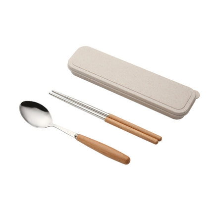 3 in 1 Spoon Chopsticks Fork Cutlery Set Three-piece Creative Work Students Portable Tableware(Two-piece wooden spoon chopsticks)-garmade.com