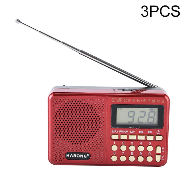 3 PCS HABONG KK-170 Portable 21 Bands FM/AM/SW Radio Rechargeable Radio Receiver Speaker, Support USB / TF Card / MP3 Music Player-garmade.com