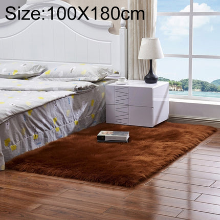 Luxury Rectangle Square Soft Artificial Wool Sheepskin Fluffy Rug Fur Carpet, Size:100x180cm(Coffee)-garmade.com