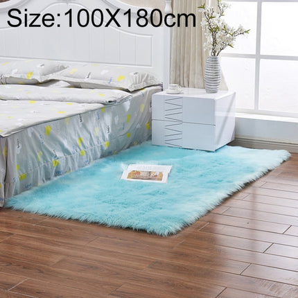 Luxury Rectangle Square Soft Artificial Wool Sheepskin Fluffy Rug Fur Carpet, Size:100x180cm(Light Blue)-garmade.com