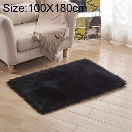 Luxury Rectangle Square Soft Artificial Wool Sheepskin Fluffy Rug Fur Carpet, Size:100x180cm(Black)-garmade.com