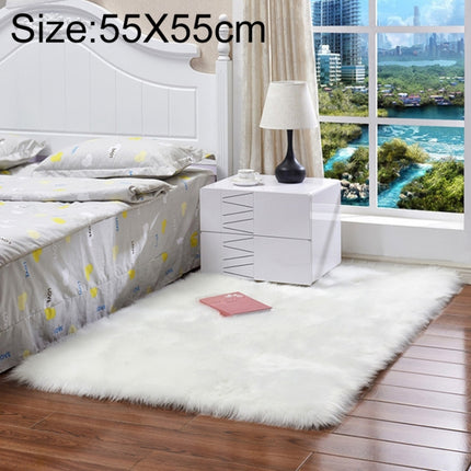 Luxury Rectangle Square Soft Artificial Wool Sheepskin Fluffy Rug Fur Carpet, Size:55x55cm(White)-garmade.com