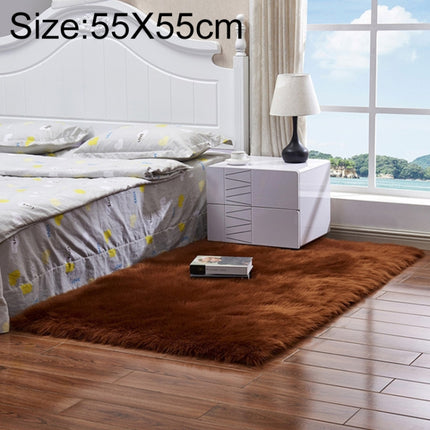 Luxury Rectangle Square Soft Artificial Wool Sheepskin Fluffy Rug Fur Carpet, Size:55x55cm(Coffee)-garmade.com