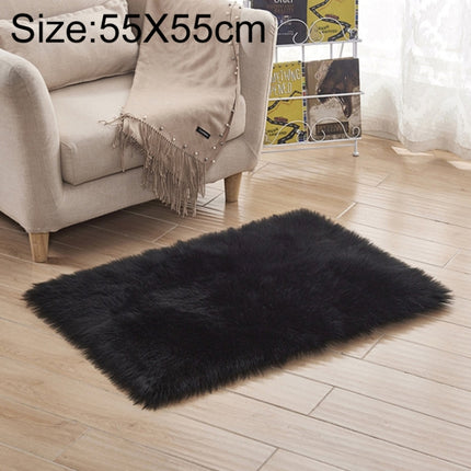 Luxury Rectangle Square Soft Artificial Wool Sheepskin Fluffy Rug Fur Carpet, Size:55x55cm(Black)-garmade.com