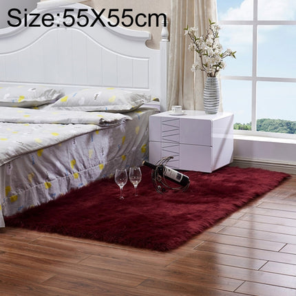 Luxury Rectangle Square Soft Artificial Wool Sheepskin Fluffy Rug Fur Carpet, Size:55x55cm(Wine Red)-garmade.com