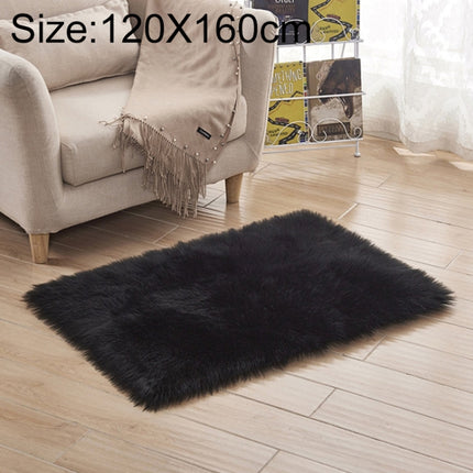 Luxury Rectangle Square Soft Artificial Wool Sheepskin Fluffy Rug Fur Carpet, Size:120x160cm(Black)-garmade.com