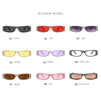 Square Sunglasses Women Imitation Diamond Lasses Fashion UV400 Sunglasses(C1)-garmade.com