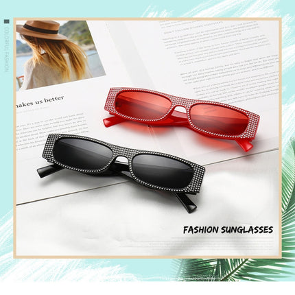 Square Sunglasses Women Imitation Diamond Lasses Fashion UV400 Sunglasses(C2)-garmade.com