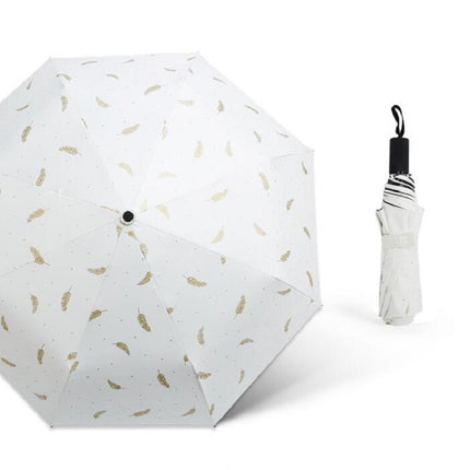 Fully Automatic Fresh Bronzing Feather Folding Vinyl Umbrella, Size:21 inch(White)-garmade.com