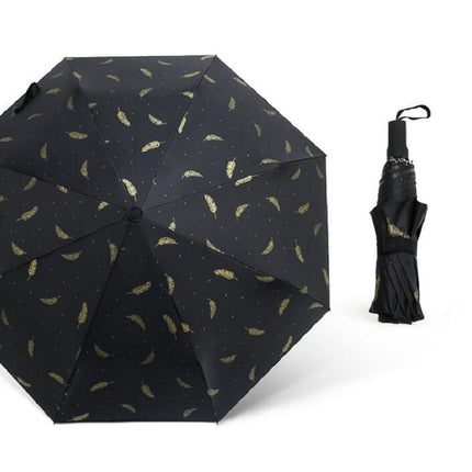 Fully Automatic Fresh Bronzing Feather Folding Vinyl Umbrella, Size:21 inch(Black)-garmade.com