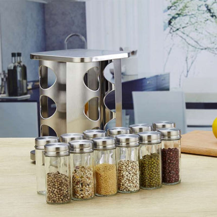 12 in 1 Stainless Steel Canister Set with Turnable Holder(Red)-garmade.com