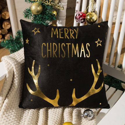 Merry Christmas Pillow Case Gold Foil Printing Pillow Cover Sofa Waist Throw Cushion Cover Coffee Shop Decorative 43cm x 43cm(2)-garmade.com