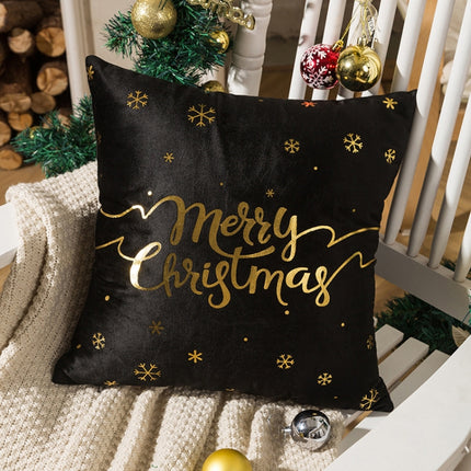 Merry Christmas Pillow Case Gold Foil Printing Pillow Cover Sofa Waist Throw Cushion Cover Coffee Shop Decorative 43cm x 43cm(3)-garmade.com