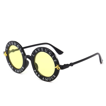 Women Vintage Round Frame Gradient Shades Sun Glasses(Yellow)-garmade.com